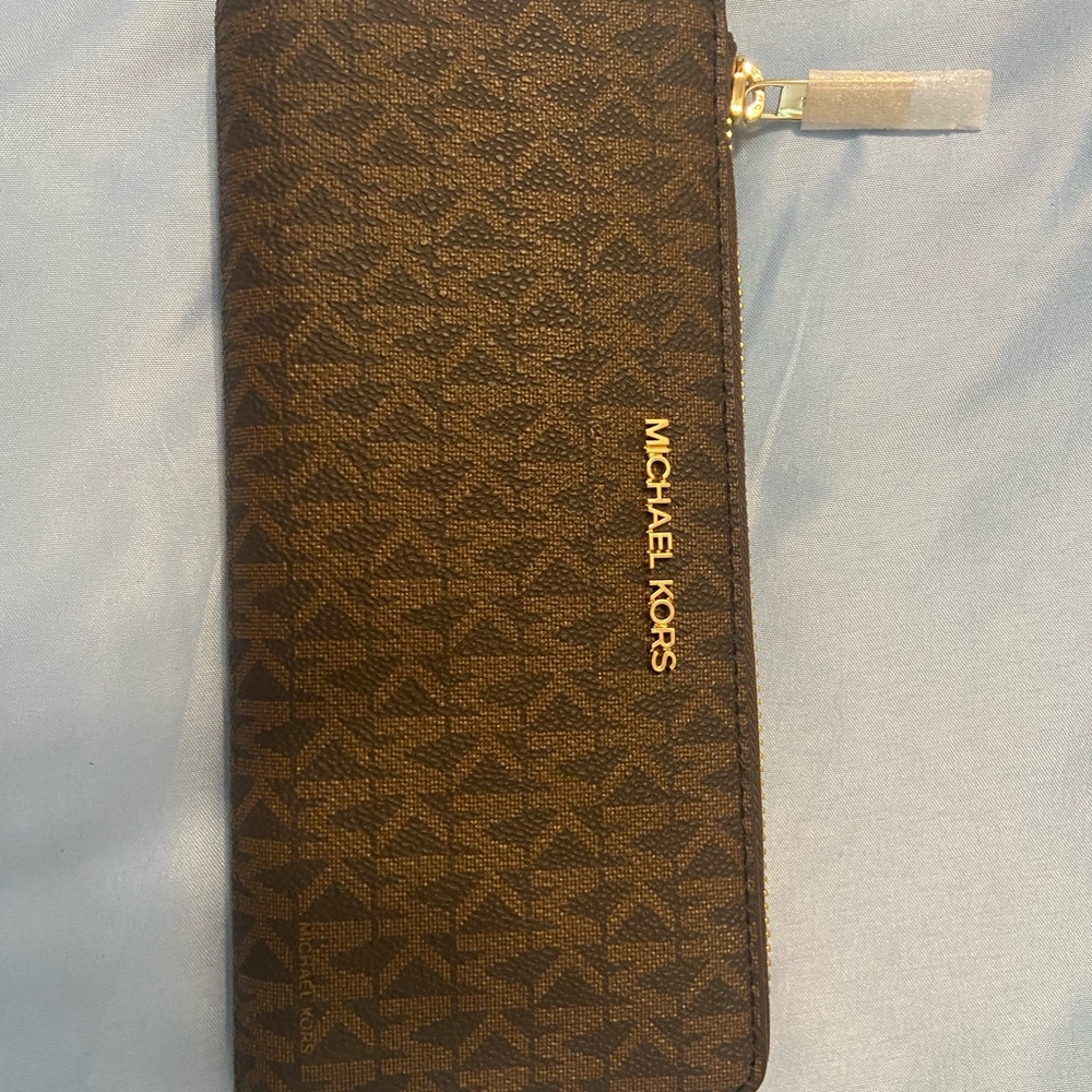 Michael Kors Brown Key & Card Holder with Geometric Pattern